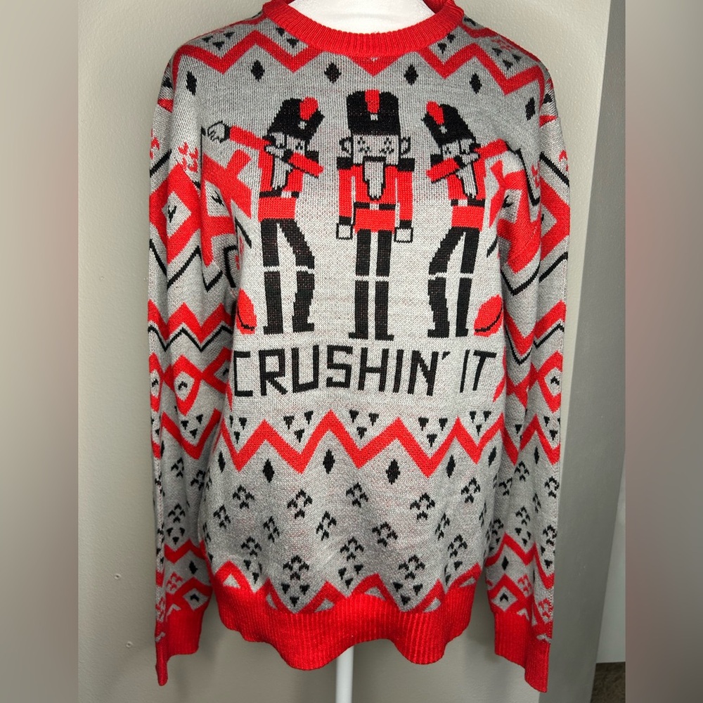 Fifth Sun Men's Crewneck Christmas Sweater - Red and Gray